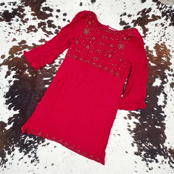 Altar'd State | Dresses | Altard State Red Beaded Tassel Shift Dress Sz M |  Poshmark